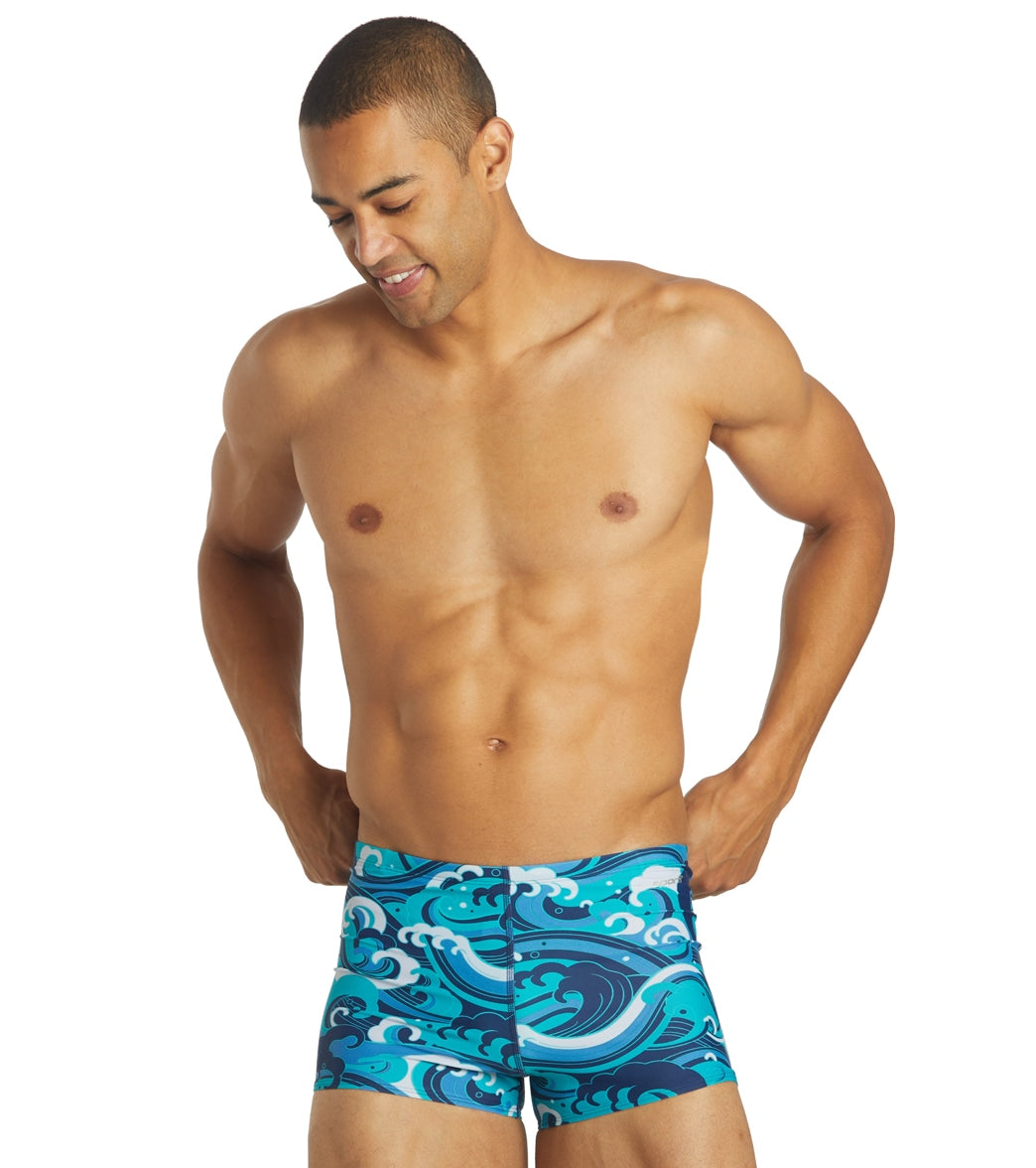 Sporti Great Wave Square Leg Swimsuit - Blue Multi 26 - Swimoutlet.com