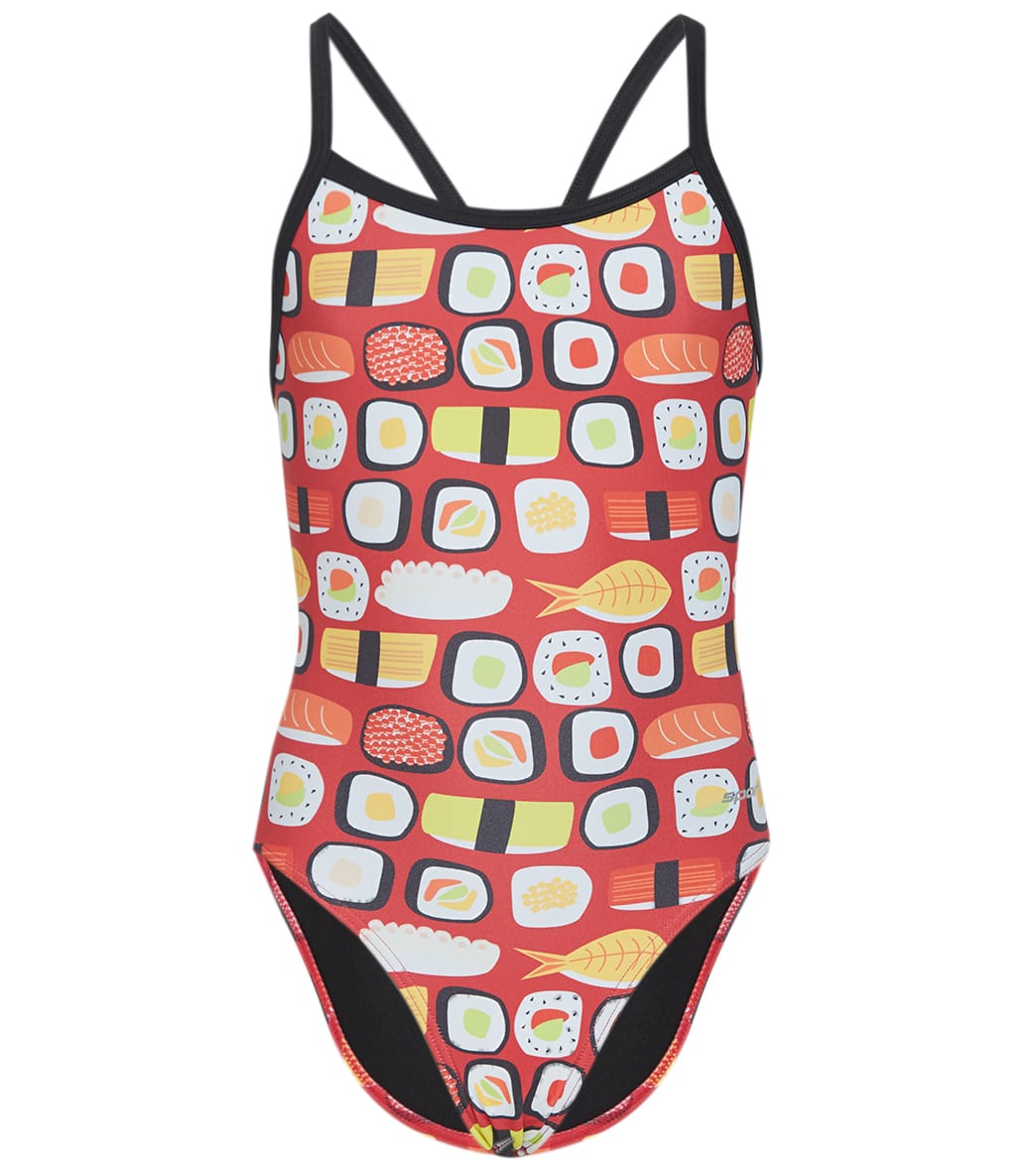 Sporti Sushi Thin Strap One Piece Swimsuit Youth 22-28 - Red Multi 22Y Polyester - Swimoutlet.com