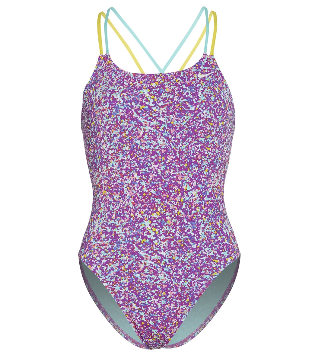 Nike Women's Hydrastrong Pixel Party Spider Back One Piece Swimsuit - Vivid Purple 24 Polyester - Swimoutlet.com
