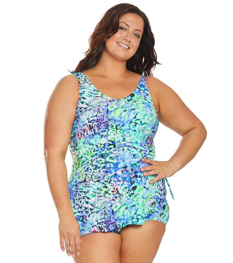 T.H.E. Plus Size Mastectomy Caribbean Colors Sarong One Piece Swimsuit ...