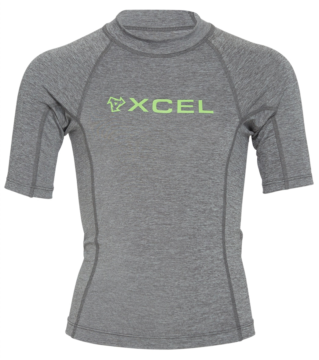 Xcel Boys' Premium Stretch Short Sleeve Rash Guard - Heathered Cascade Blue 10 Big - Swimoutlet.com