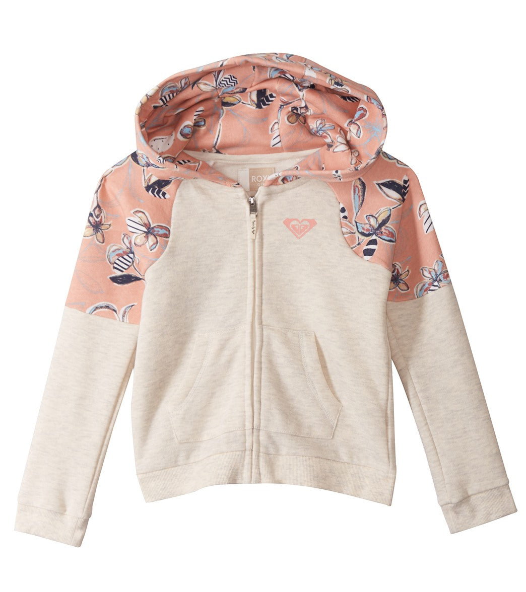 Roxy Girls' Sky And Sand Trelling Climb Zip Up Fleece Hoodie Toddler Kid - Coral Almond Trellis 5 Viscose - Swimoutlet.com