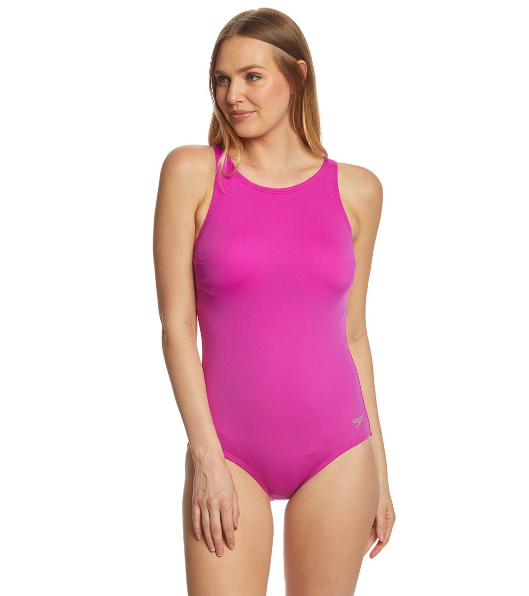 Speedo Womens High Neck Chlorine Resistant One Piece Swimsuit At