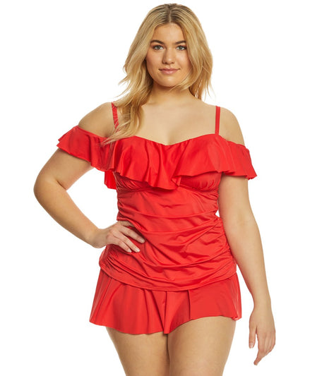 Kenneth Cole Reaction Plus Size Ready To Ruffle Off The Shoulder Tankini Top At 1696