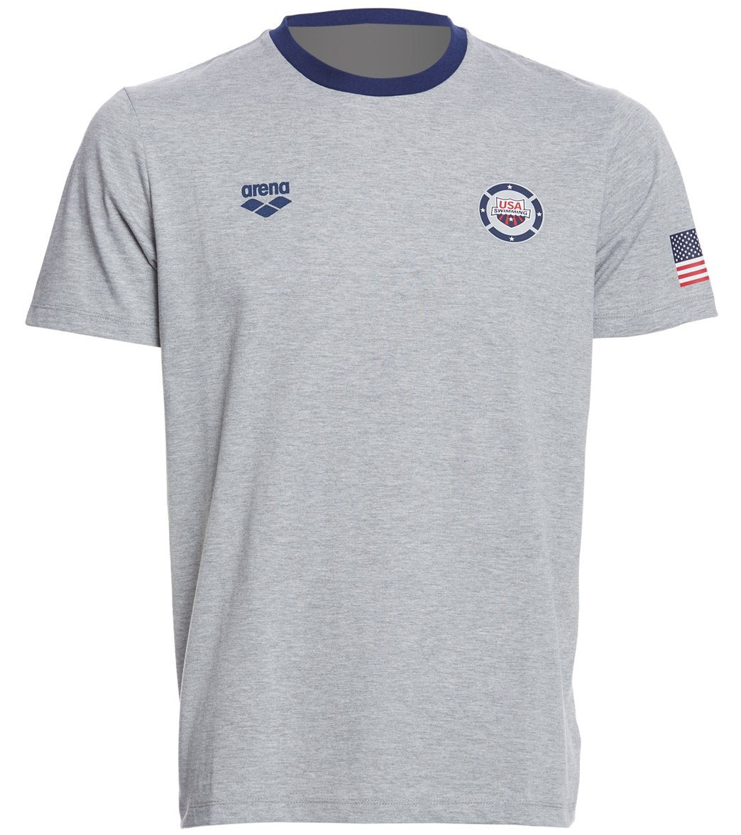 Arena Men's Usa Swimming Tee Shirt - Medium Grey Melange/Navy Xxlarge Size Xxl Cotton - Swimoutlet.com