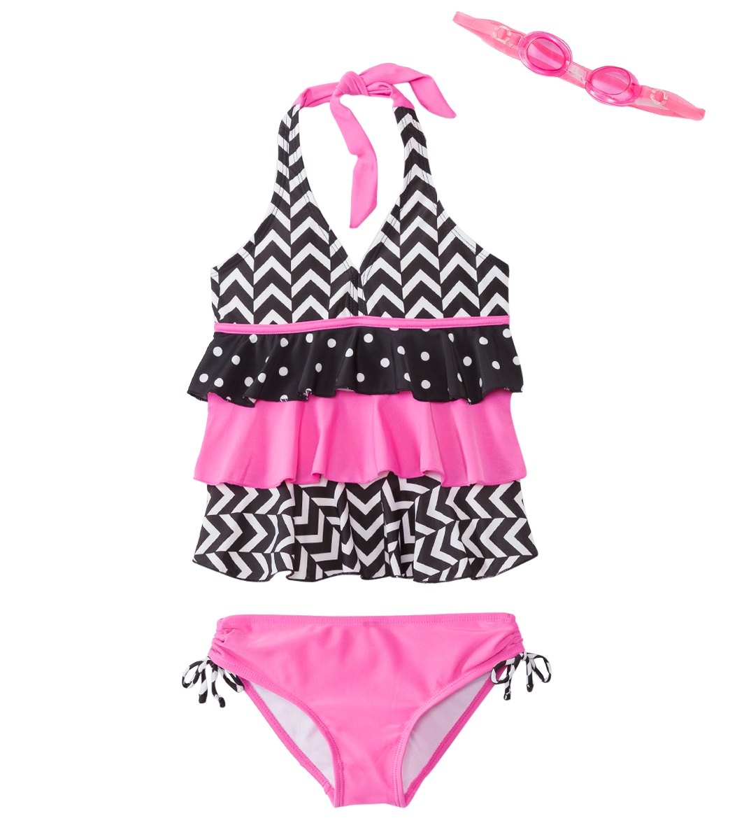 Jump N Splash Girls' Chevron Halter Two-Piece Swimsuit w/ Free Goggles ...