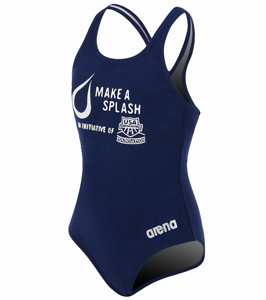 Arena Make A Splash Girls' One Piece Swimsuit - Navy. metallic Silver 3T Navy Metallic Lycra®/Nylon - Swimoutlet.com