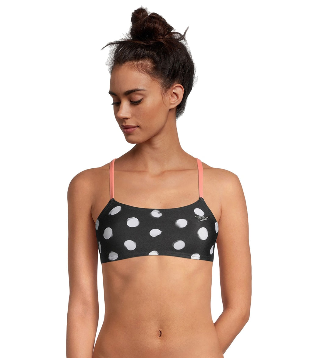 Speedo Women's Printed Strappy Back Bikini Top - Black Large Size Large - Swimoutlet.com