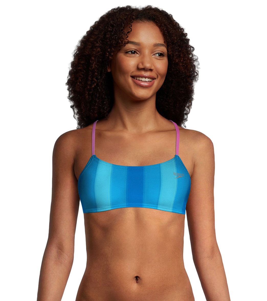 Speedo Women's Printed Strappy Back Bikini Top - Blue Large Size Large - Swimoutlet.com