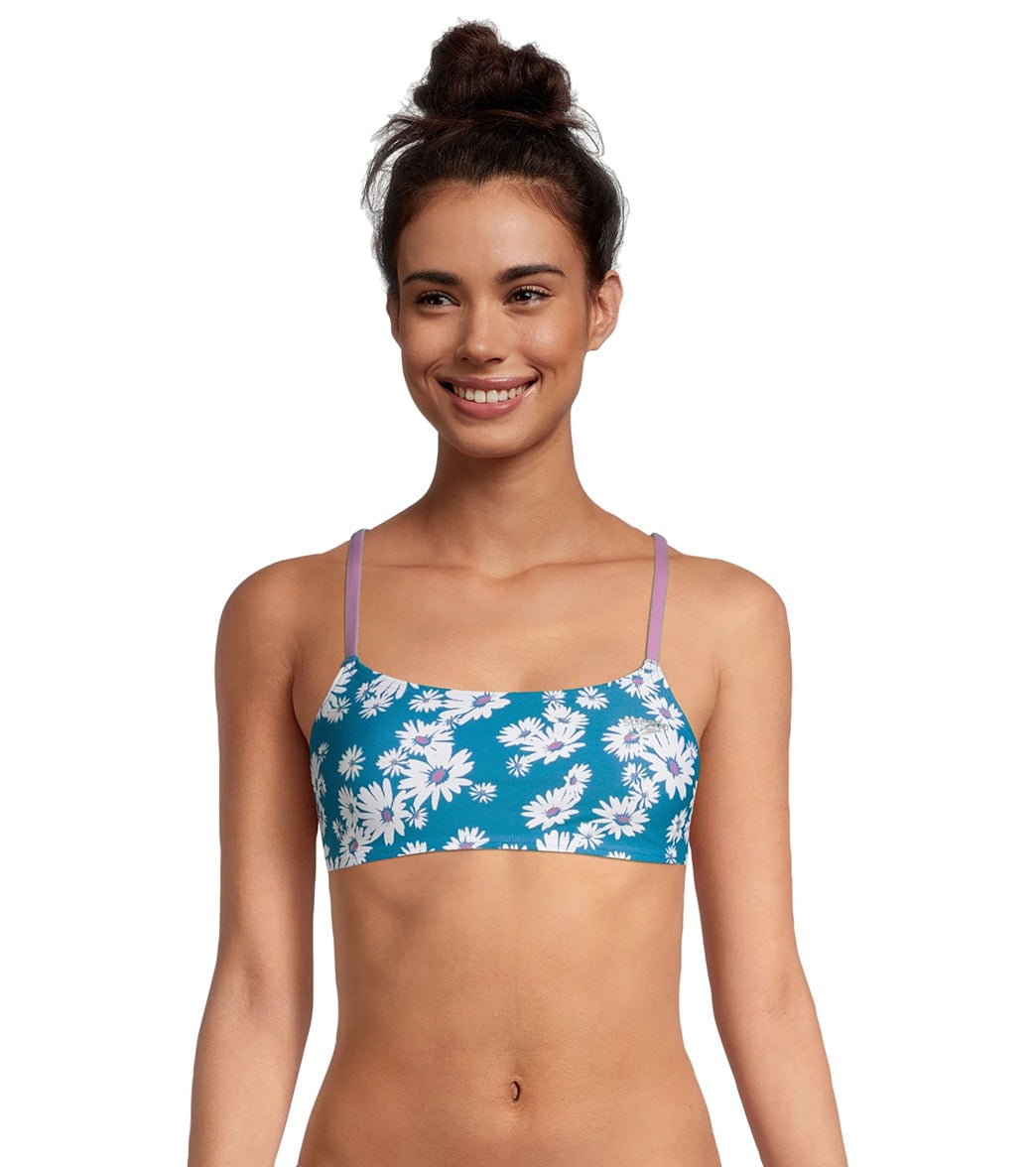 Speedo Women's Printed Strappy Back Bikini Top - Blue Jewel Large Size Large - Swimoutlet.com
