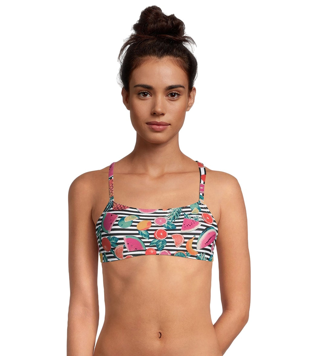 Speedo Women's Printed Strappy Back Bikini Top - Fusion Coral Large Size Large - Swimoutlet.com