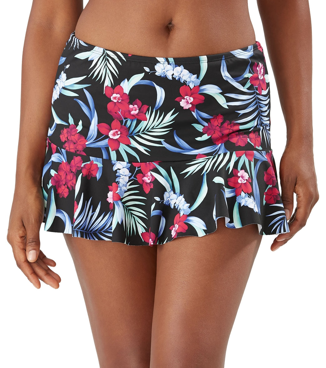 Tommy Bahama women's midnight orchid flutter swim skirt - black small - swimoutlet.com