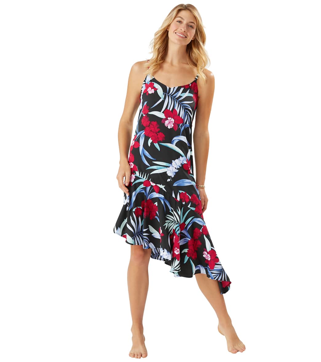 Tommy Bahama Women's Midnight Orchid Asymmetrical Cover Up Dress - Black Small - Swimoutlet.com