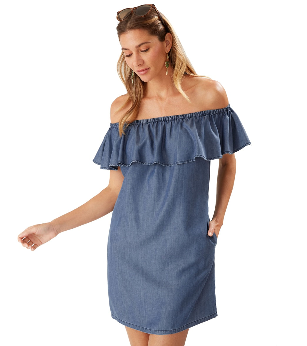 Tommy Bahama Women's Chambray Off The Shoulder Cover Up Dress - Medium - Swimoutlet.com