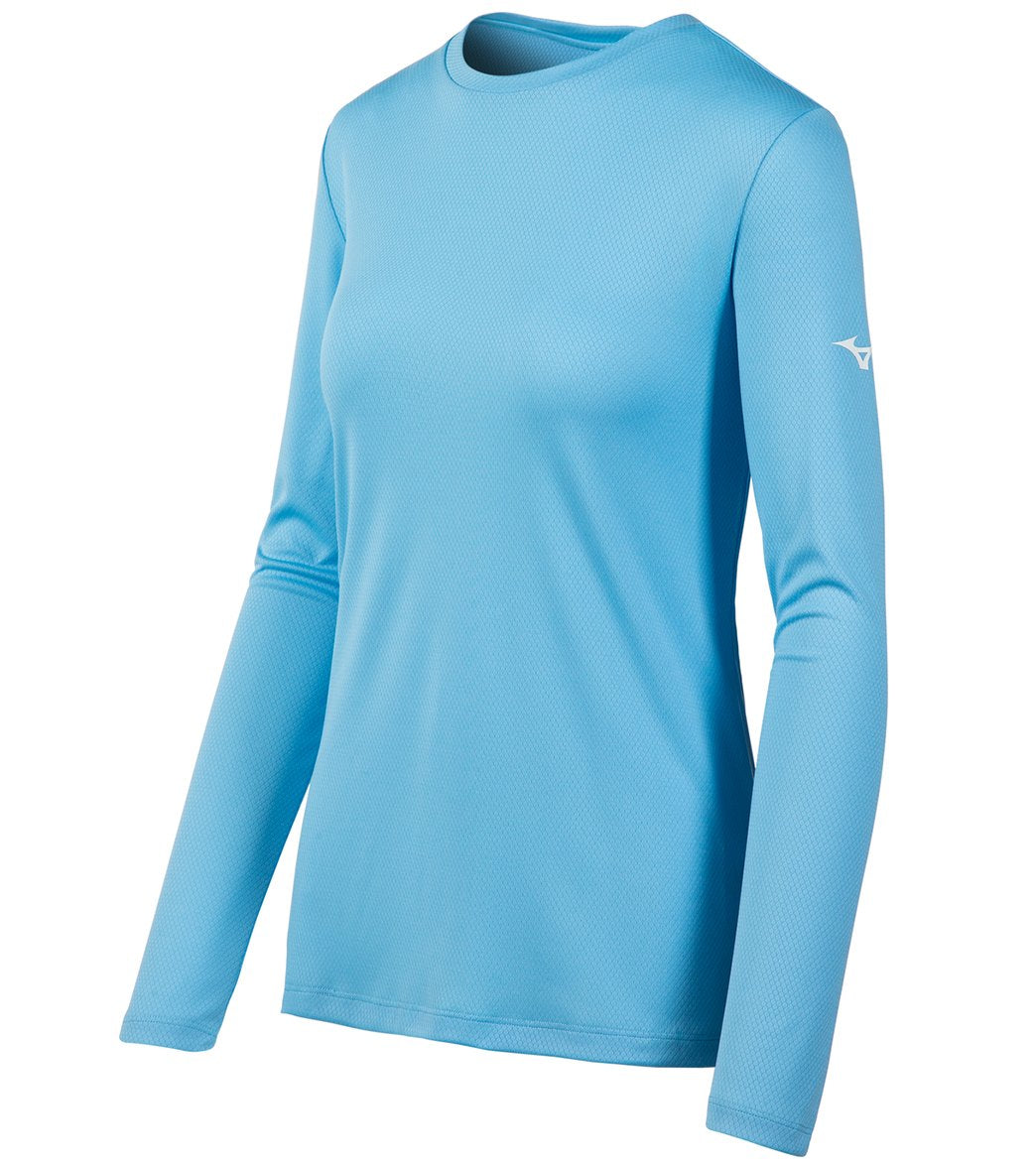 Mizuno Women's Long Sleeve Tee Shirt - Light Blue Large Polyester - Swimoutlet.com