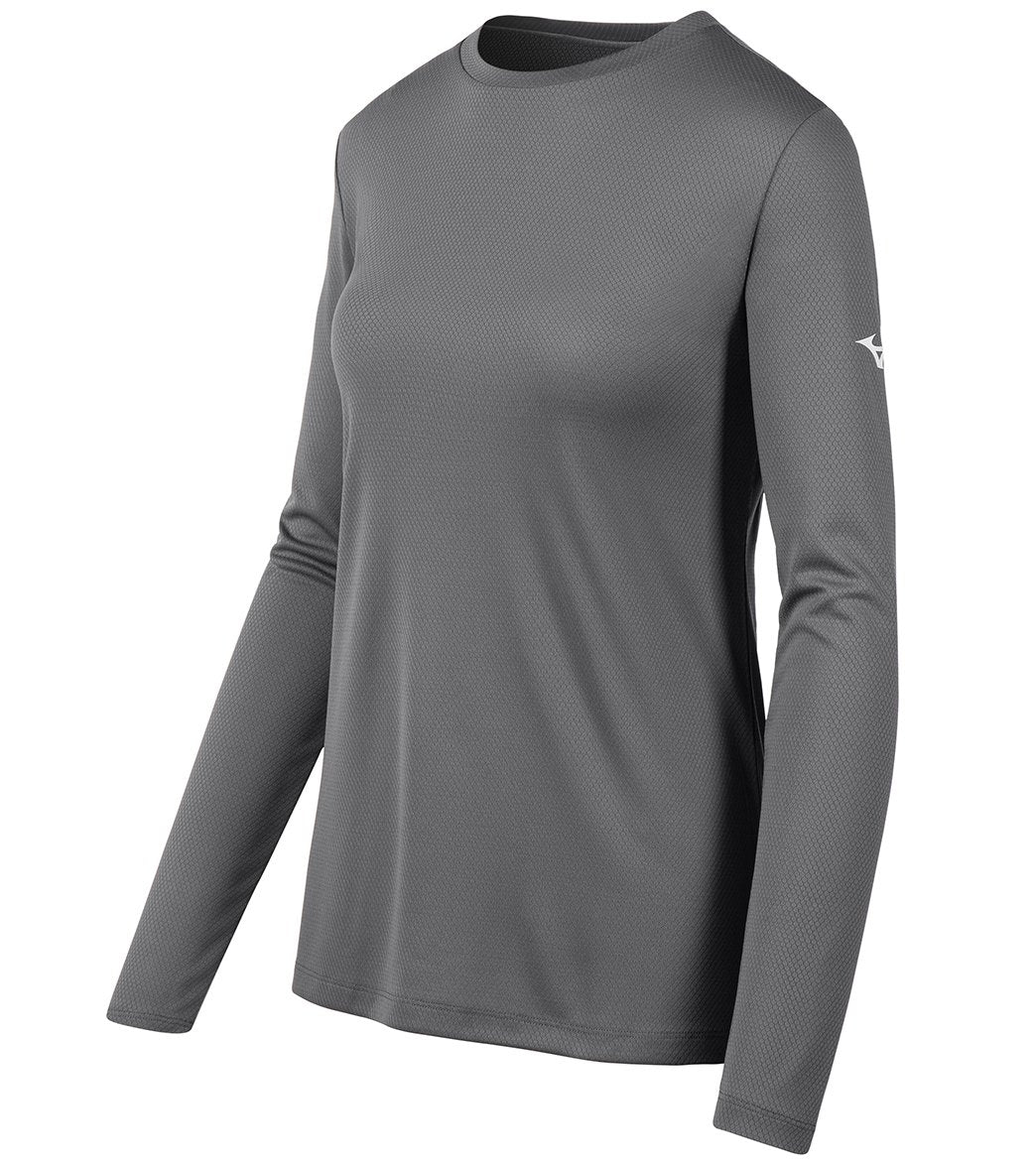 Mizuno Women's Long Sleeve Tee Shirt - Charcoal Large Polyester - Swimoutlet.com