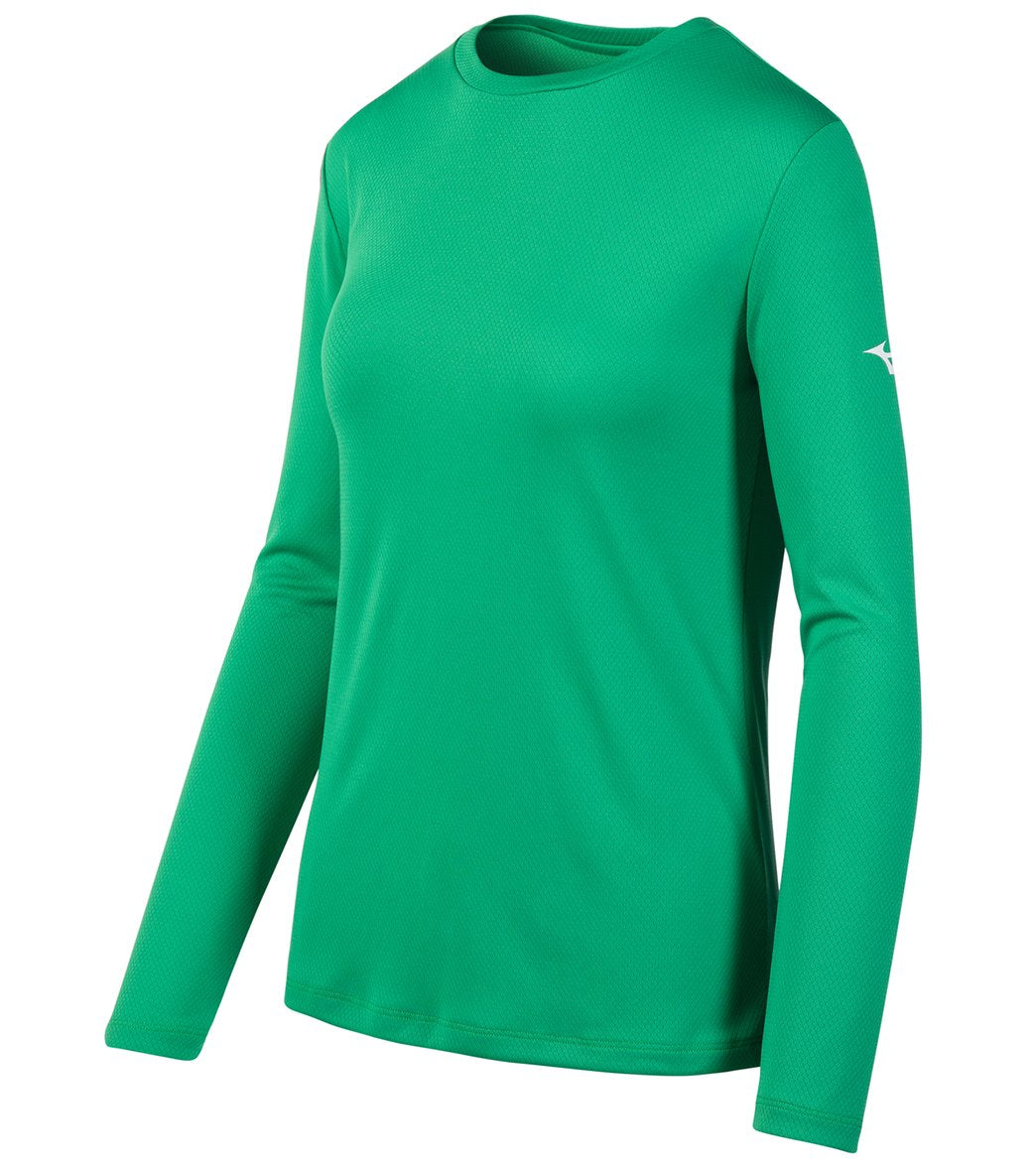 Mizuno Women's Long Sleeve Tee Shirt - Kelly Green Large Polyester - Swimoutlet.com