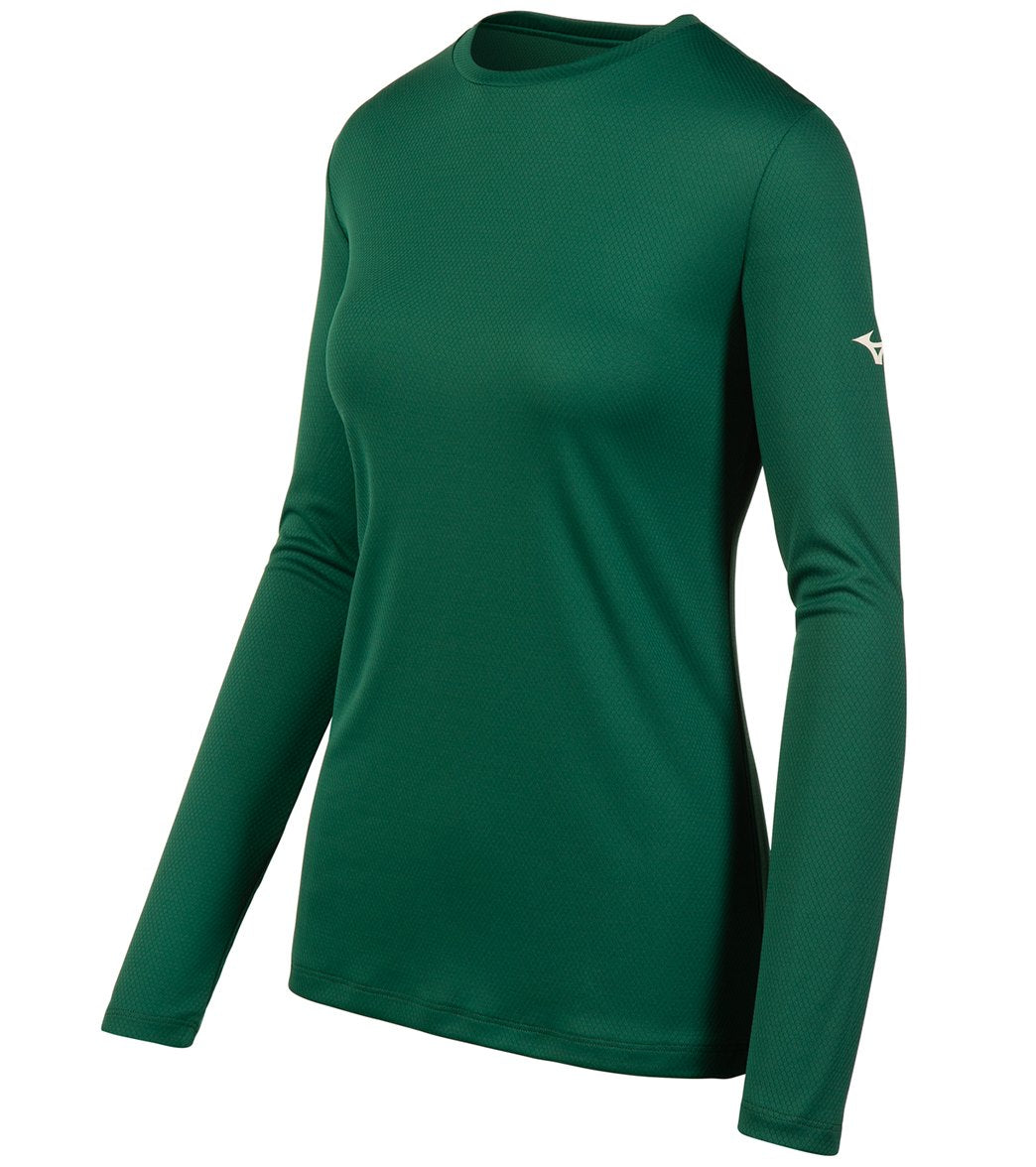 Mizuno Women's Long Sleeve Tee Shirt - Forest Large Polyester - Swimoutlet.com