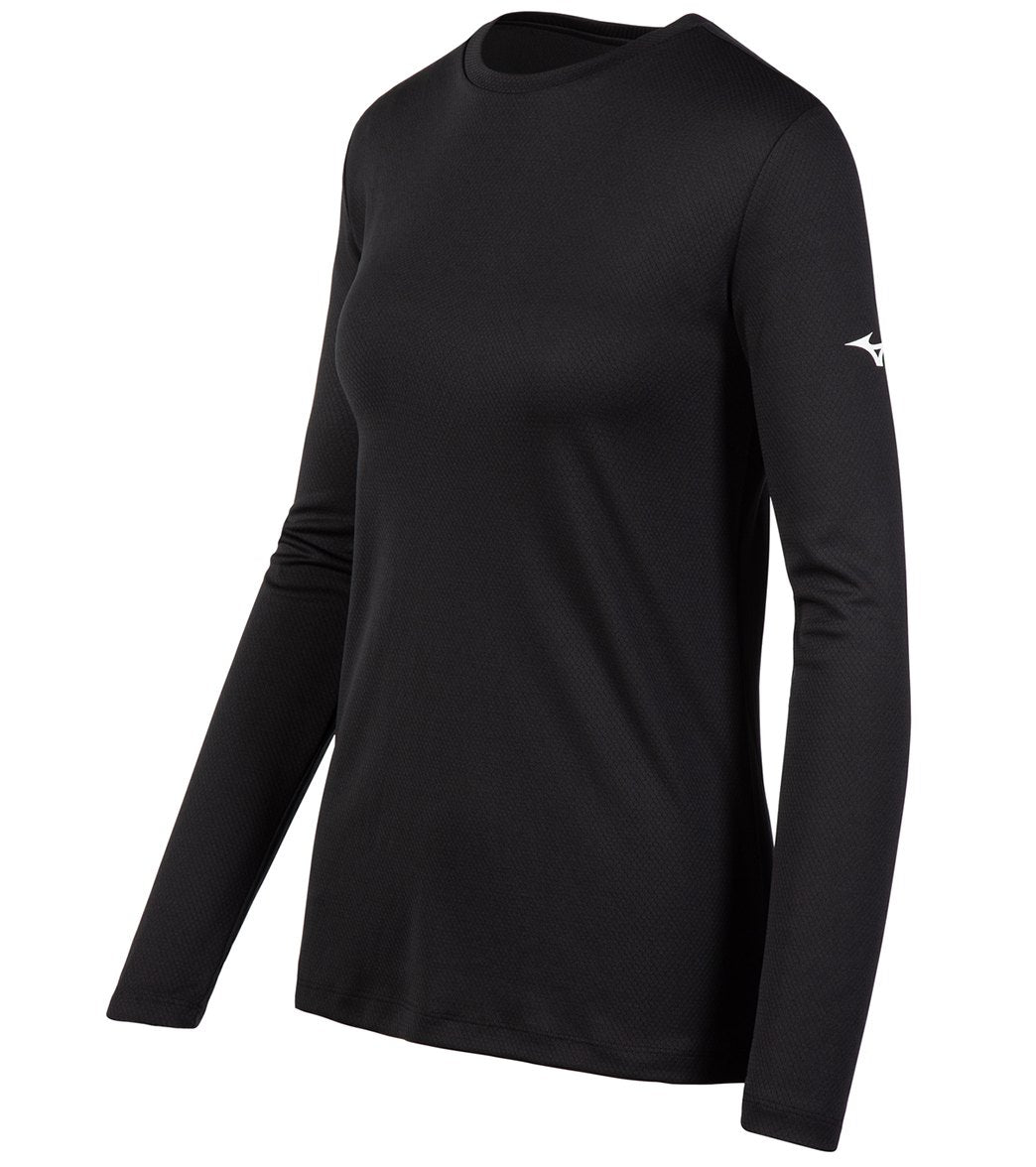 Mizuno Women's Long Sleeve Tee Shirt - Black Large Polyester - Swimoutlet.com