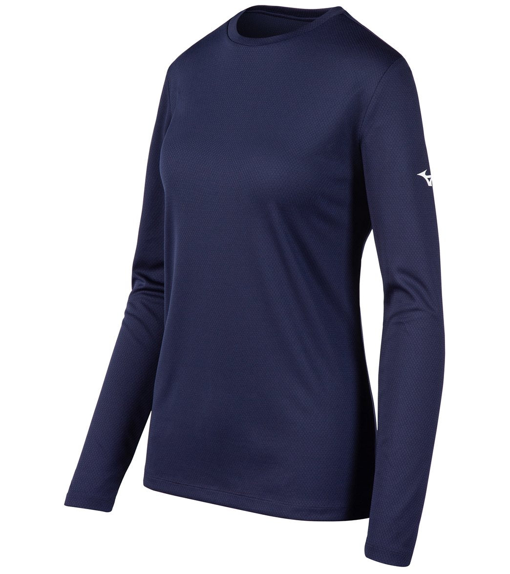 Mizuno Women's Long Sleeve Tee Shirt - Navy Large Polyester - Swimoutlet.com