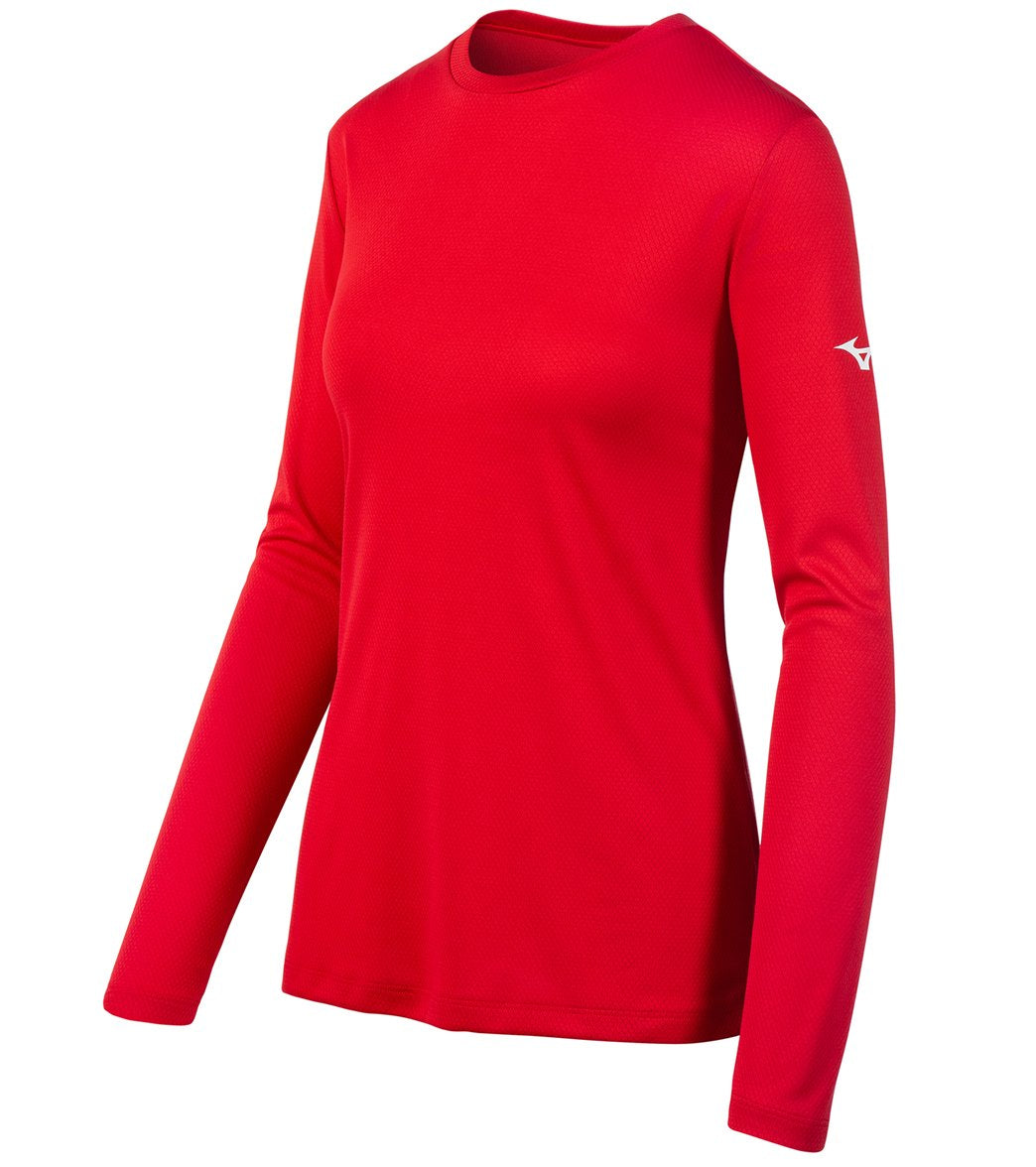 Mizuno Women's Long Sleeve Tee Shirt - Red Large Polyester - Swimoutlet.com