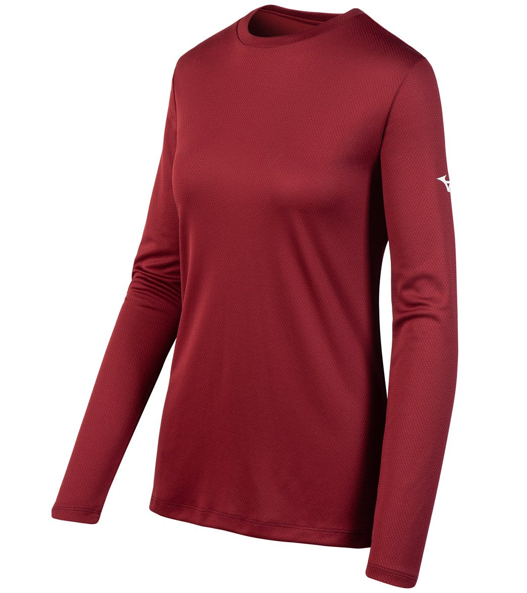 Mizuno Women's Long Sleeve Tee Shirt - Cardinal Large Polyester - Swimoutlet.com