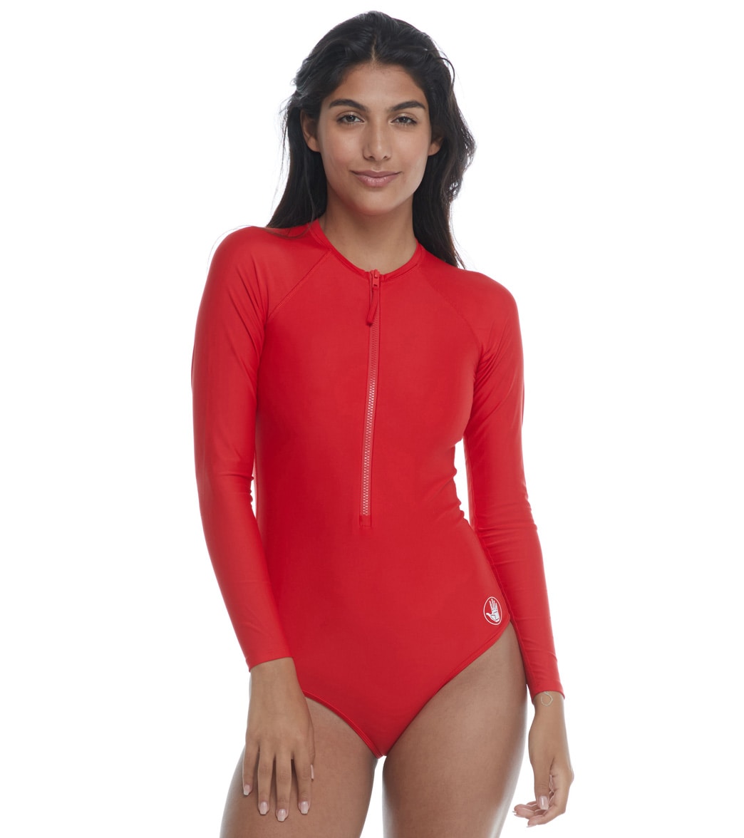 Womens One Piece Swimsuit Long Sleeve Zip Front Athletic Swimwear