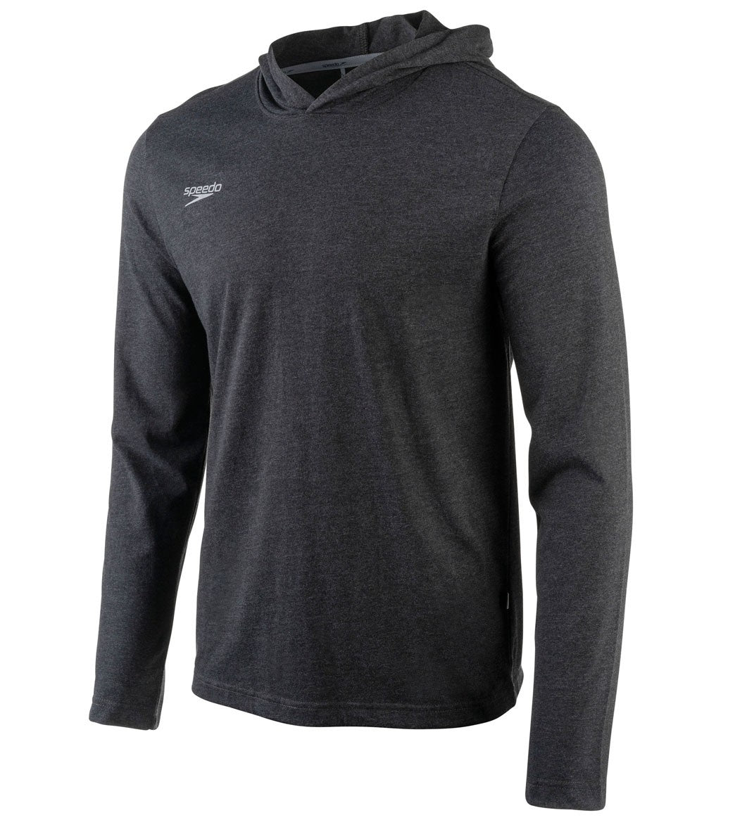 Speedo Men's Long Sleeve Solid Hooded Shirt - Black 2Xl - Swimoutlet.com