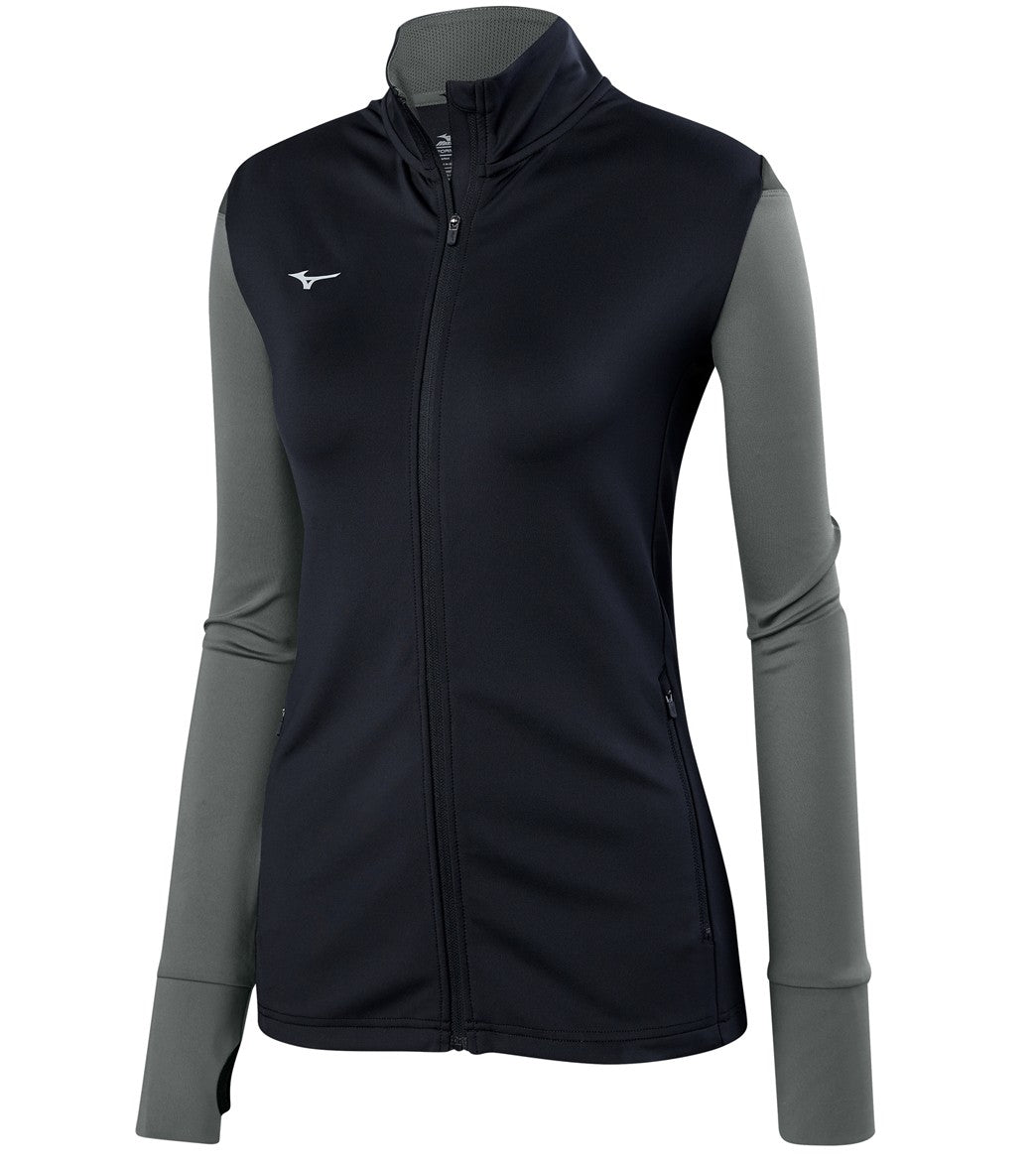 Mizuno Women's Horizon Full Zip Volleyball Jacket - Black/Grey/Charcoal Large - Swimoutlet.com