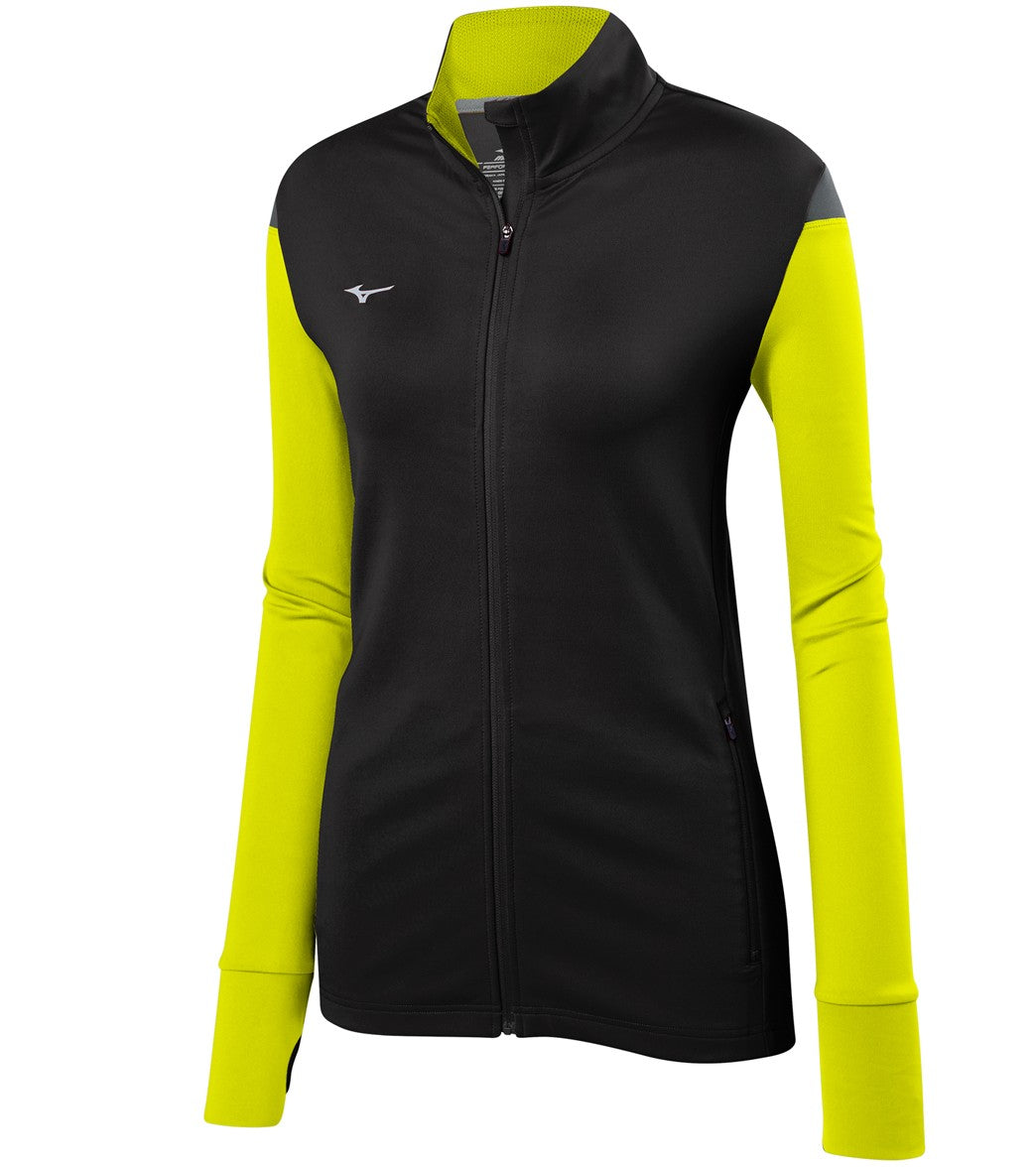 Mizuno Women's Horizon Full Zip Volleyball Jacket - Black/Lemon/Charcoal Large - Swimoutlet.com