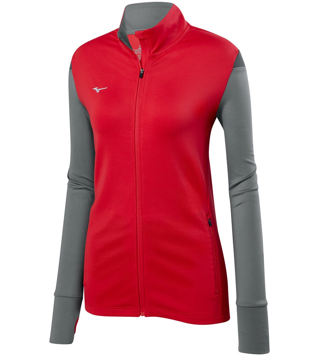 Mizuno Women's Horizon Full Zip Volleyball Jacket - Red/Grey/Charcoal Large - Swimoutlet.com
