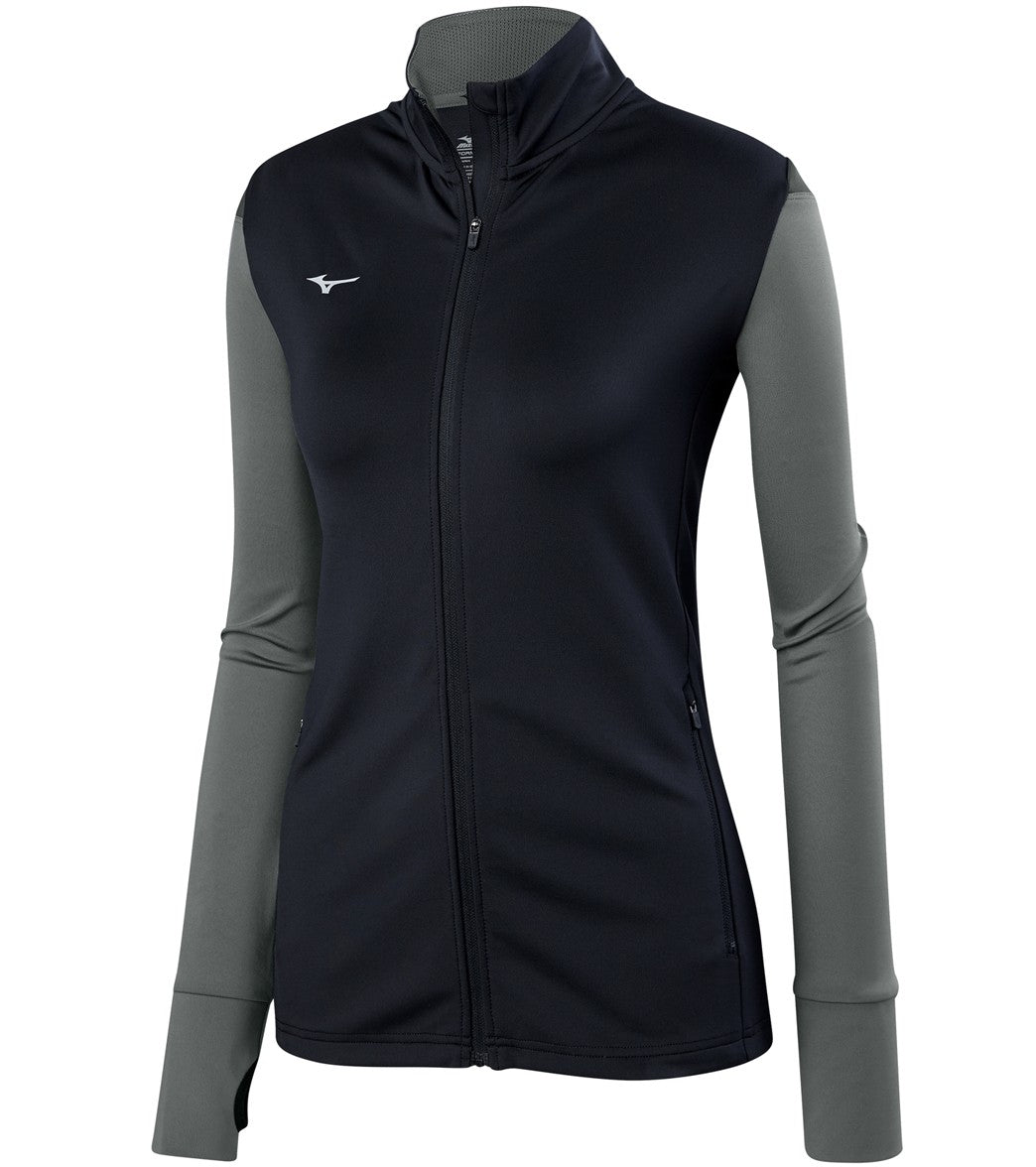 Mizuno Girls' Horizon Full Zip Volleyball Jacket - Black/Grey/Charcoal Large Cotton/Polyester - Swimoutlet.com