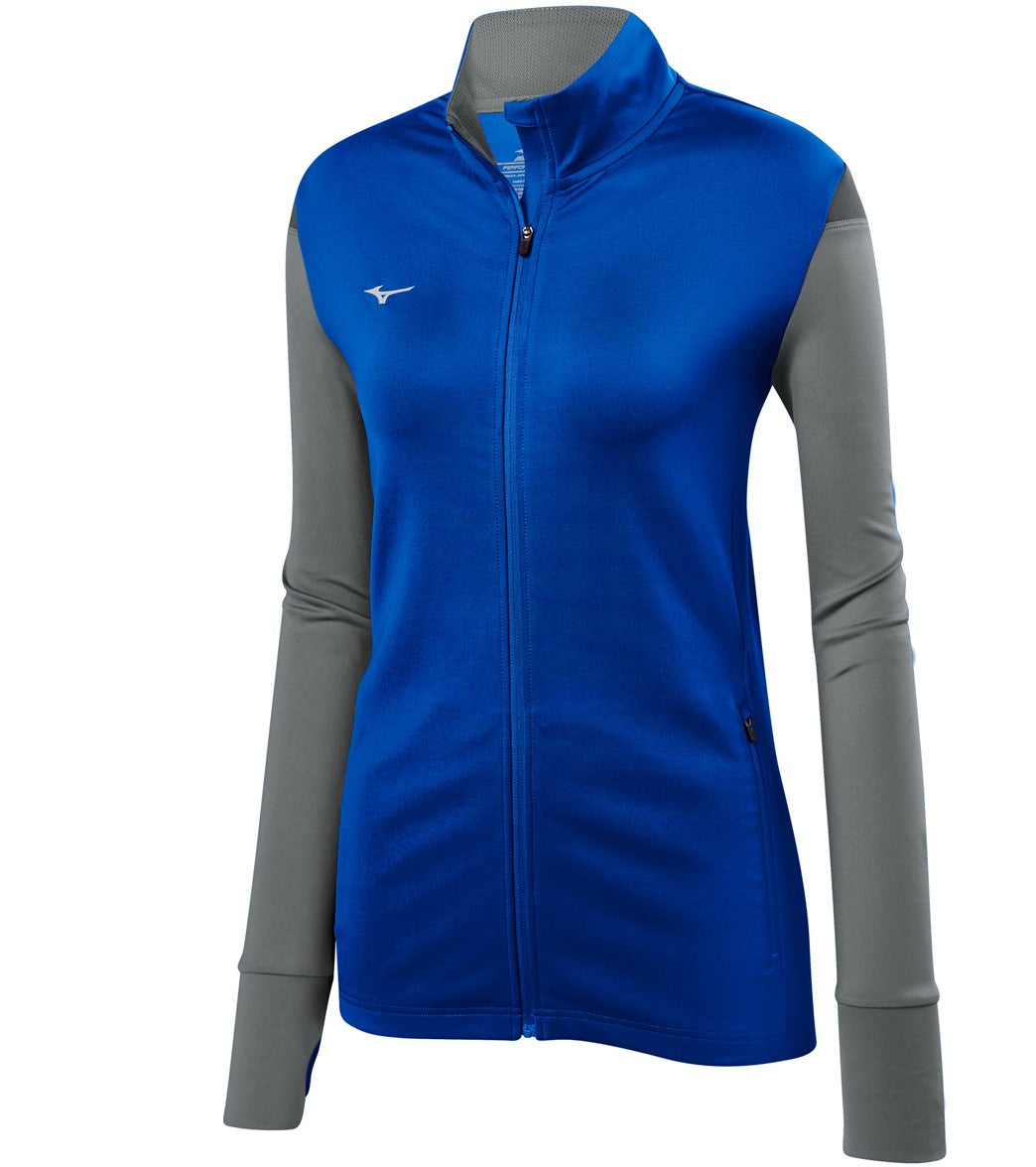 Mizuno Girls' Horizon Full Zip Volleyball Jacket - Royal/Grey/Charcoal Large Cotton/Polyester - Swimoutlet.com