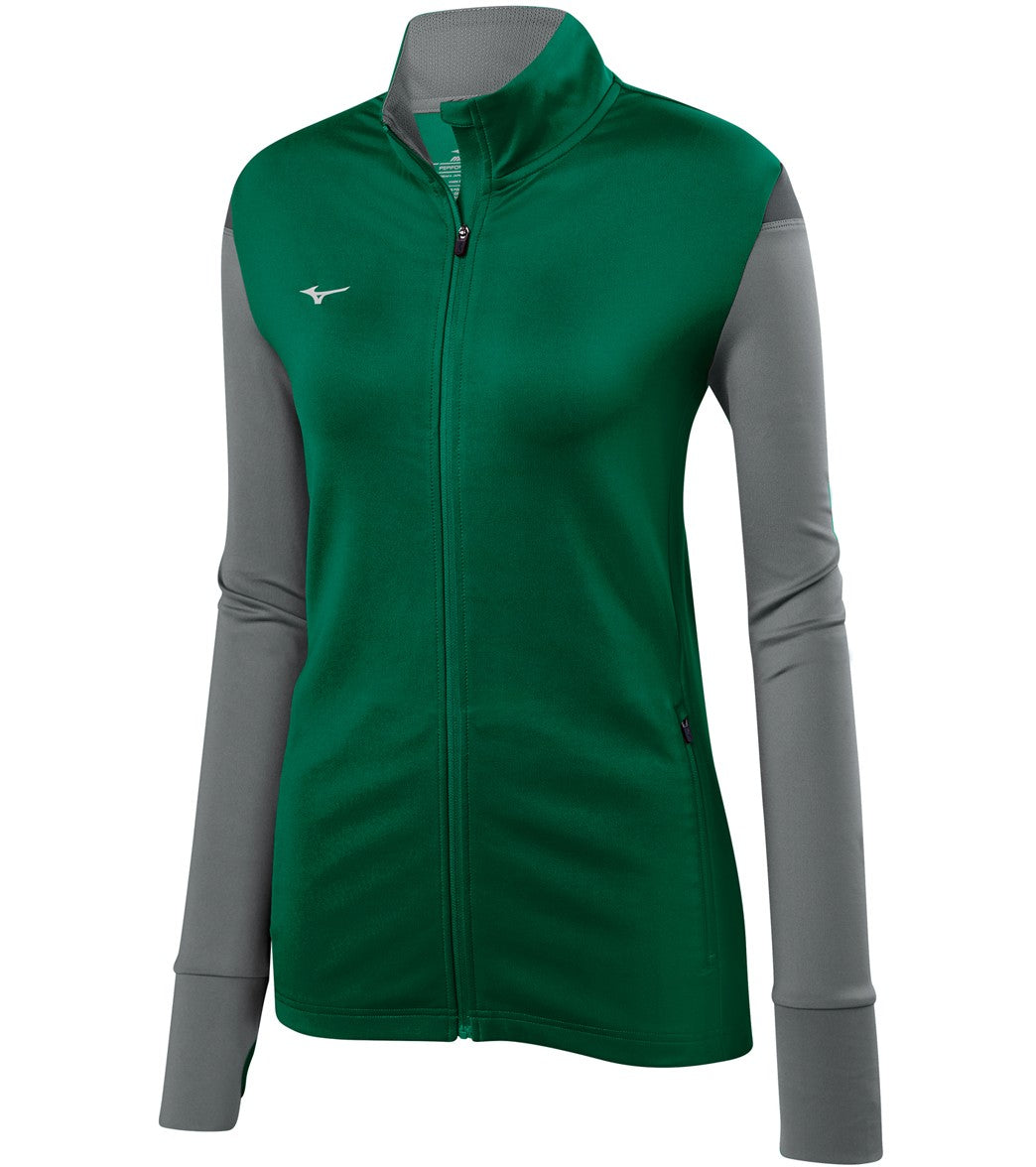 Mizuno Girls' Horizon Full Zip Volleyball Jacket - Forest/Grey/Charcoal Large Cotton/Polyester - Swimoutlet.com