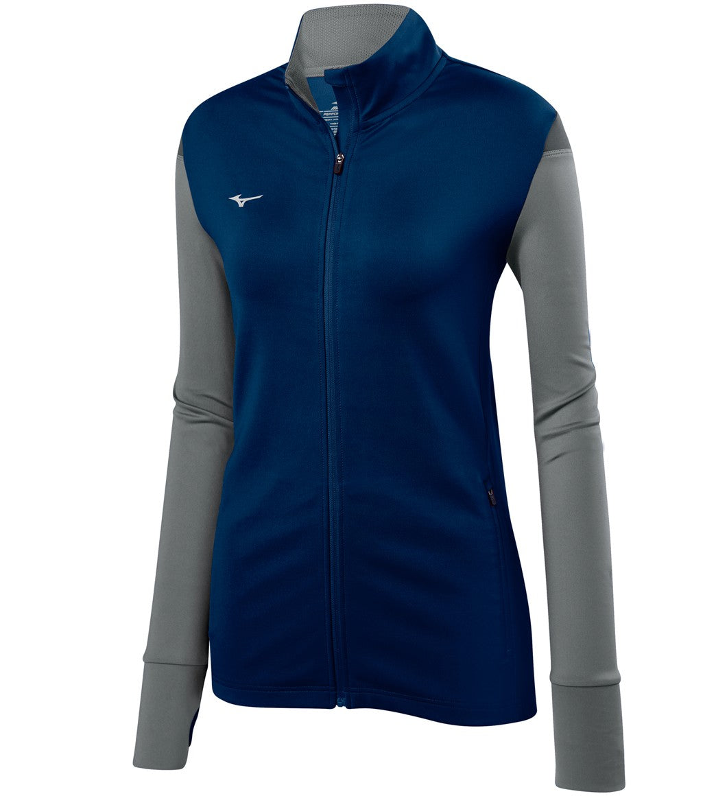 Mizuno Girls' Horizon Full Zip Volleyball Jacket - Navy/Grey/Charcoal Large Cotton/Polyester - Swimoutlet.com