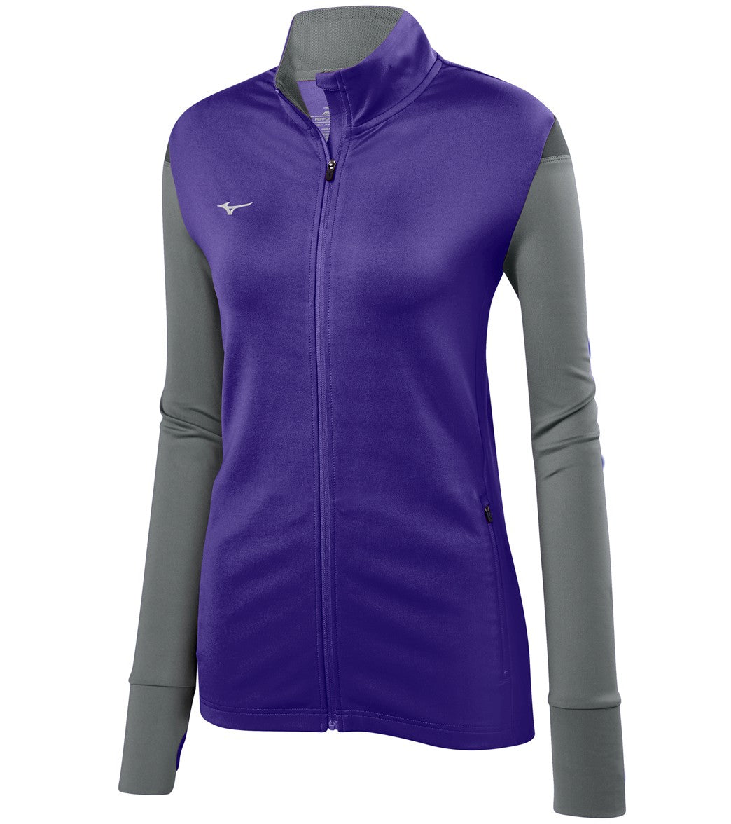 Mizuno Girls' Horizon Full Zip Volleyball Jacket - Purple/Grey/Charcoal Large Cotton/Polyester - Swimoutlet.com