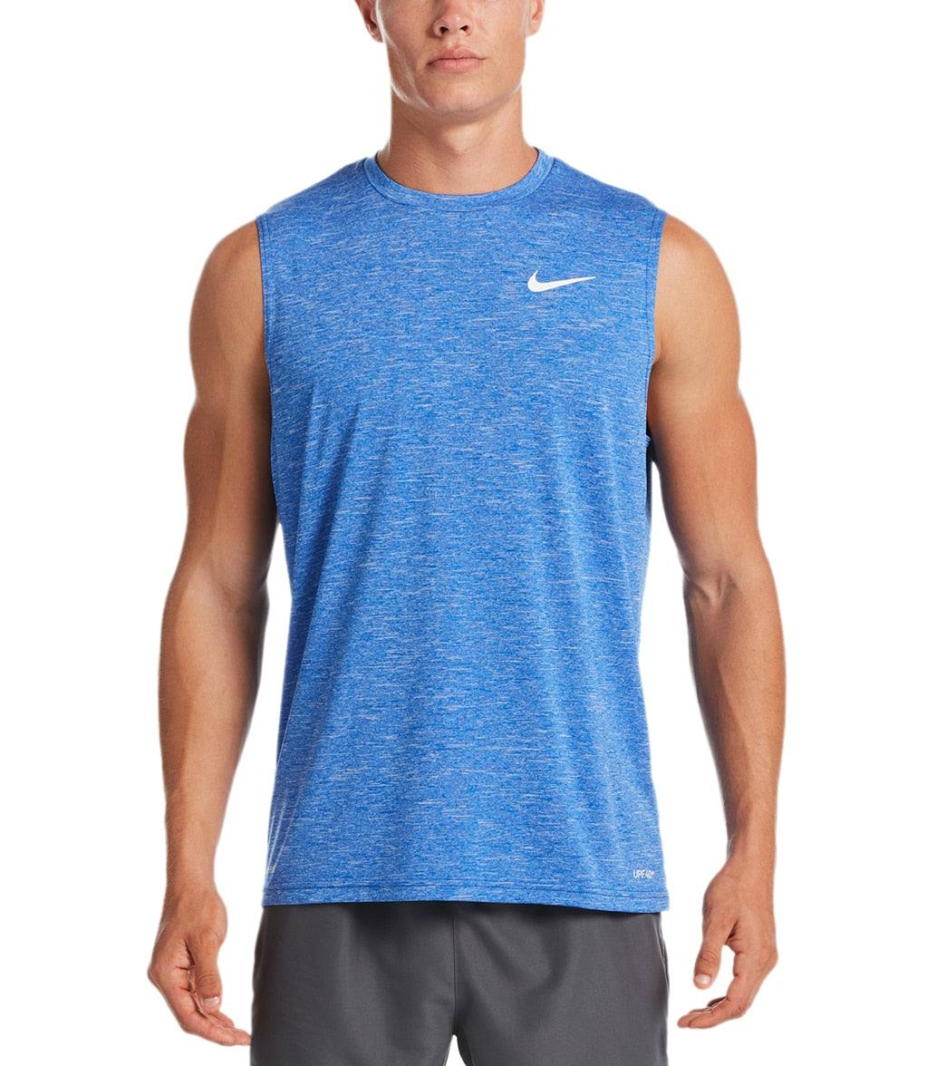 Nike Men's Heather Sleeveless Hydroguard Shirt - Laser Blue Small Polyester - Swimoutlet.com