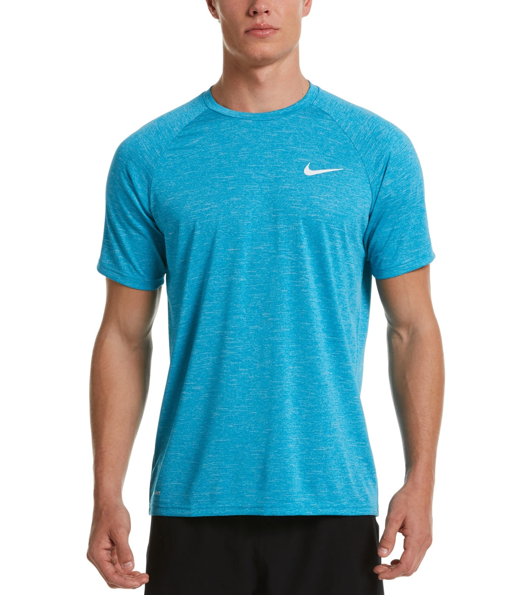 Nike Men's Heather Short Sleeve Hydroguard Shirt - Laser Blue Large Polyester - Swimoutlet.com