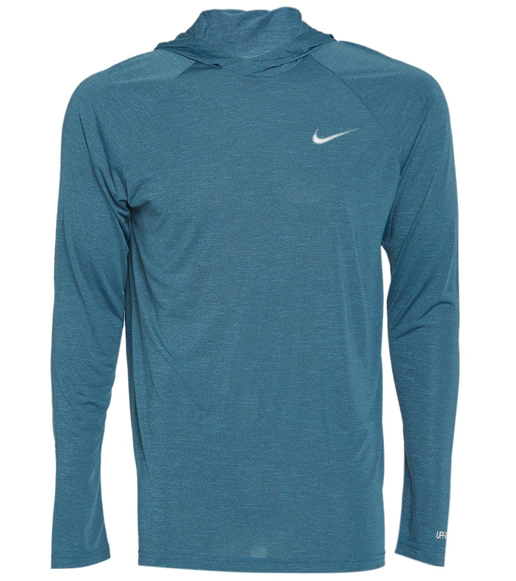 Nike Men's Heather Long Sleeve Hooded Hydro Rashguard Shirt - Laser Blue Xxl Polyester - Swimoutlet.com