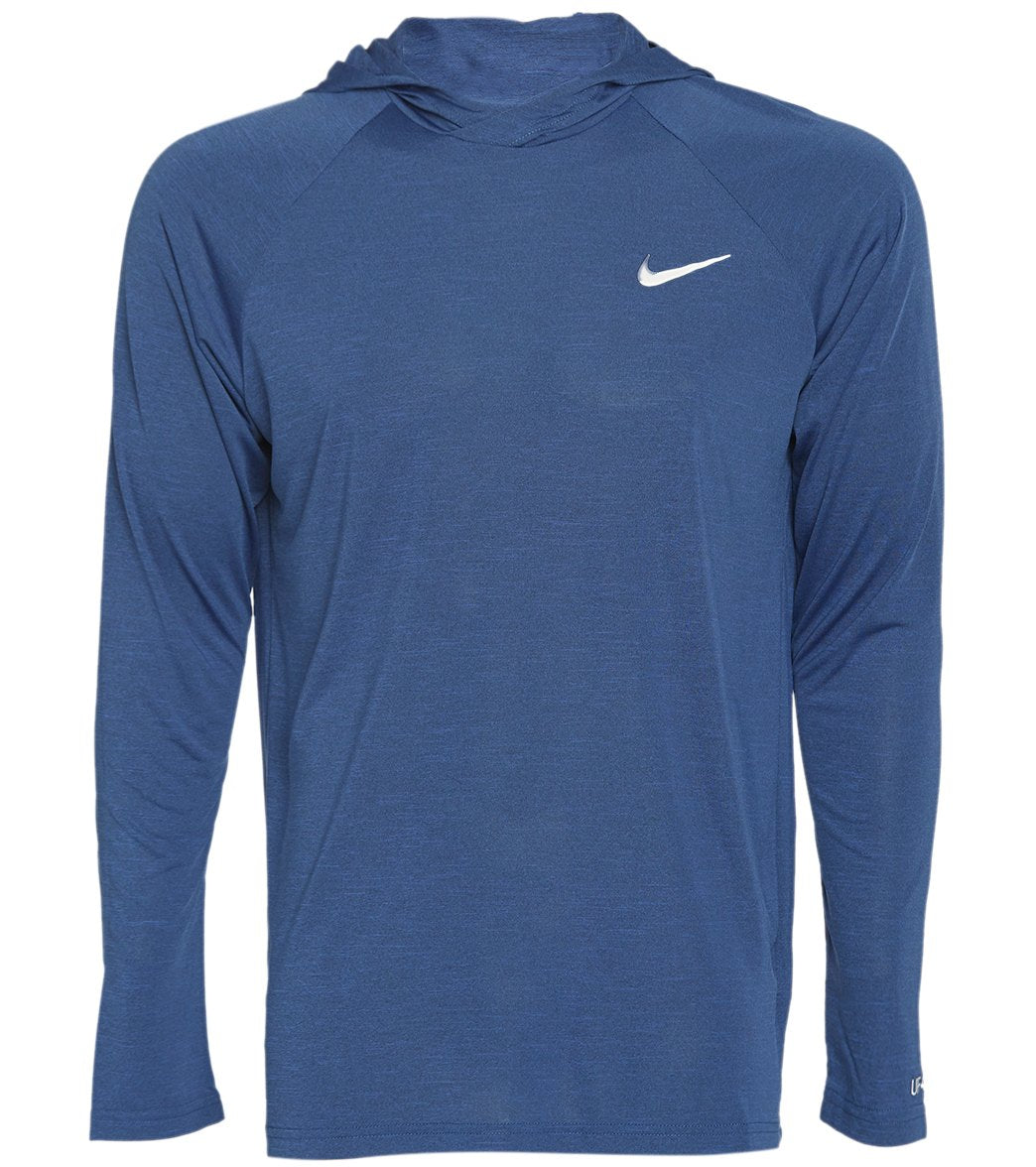 Nike Men's Heather Long Sleeve Hooded Hydro Rashguard Shirt - Team Royal Small Polyester - Swimoutlet.com