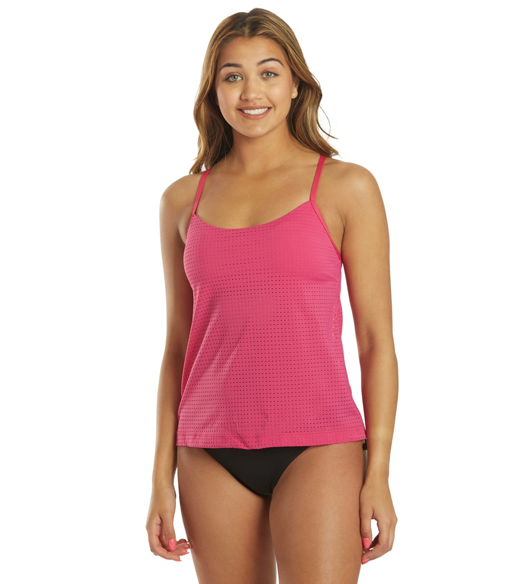 Nike Women's Chlorine Resistant Essential Layered Tankini Top - Fireberry Medium - Swimoutlet.com