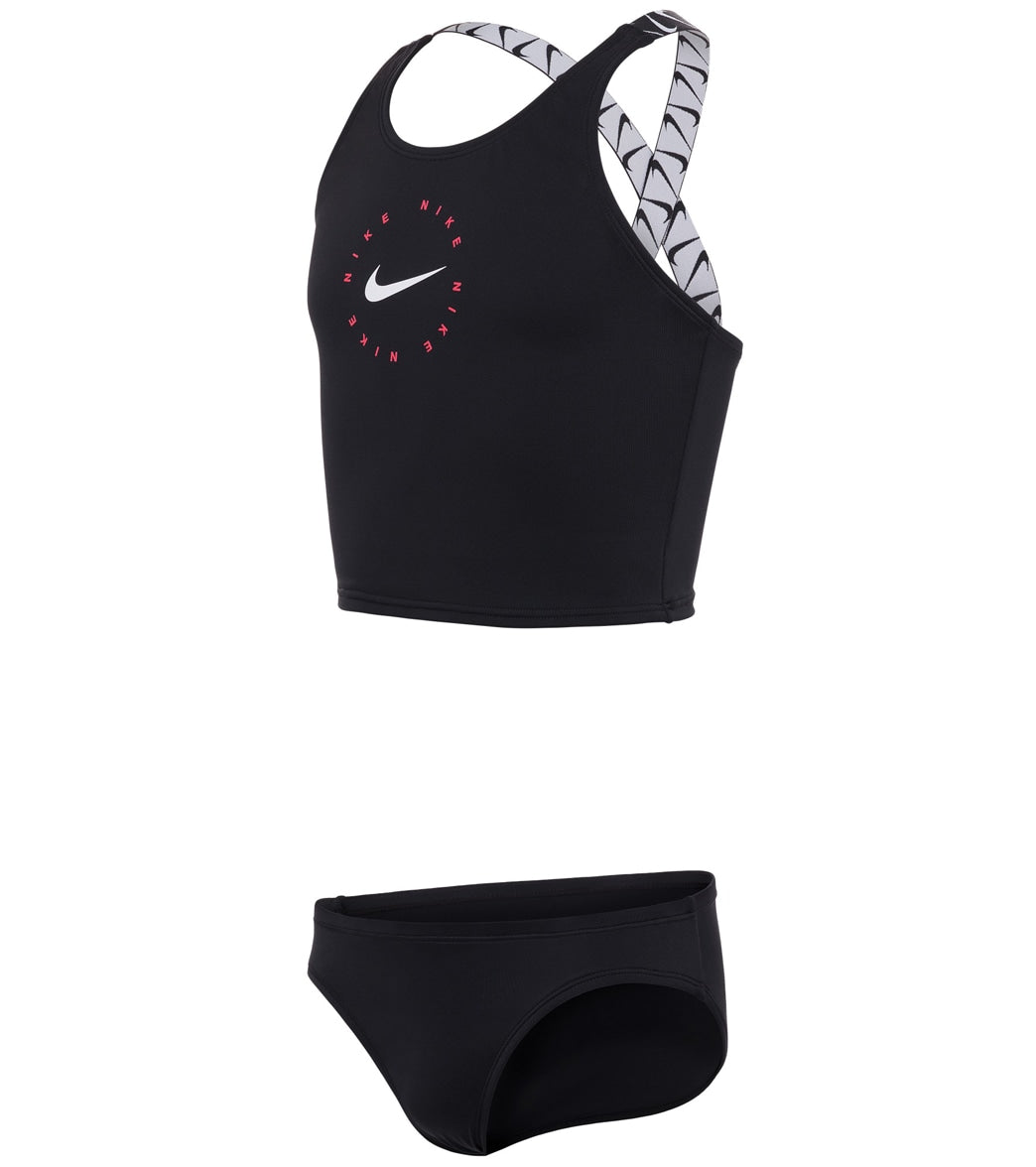 Nike Girls' Logo Tape Two Piece Mid Bikini Set Big Kid - Black Small - Swimoutlet.com