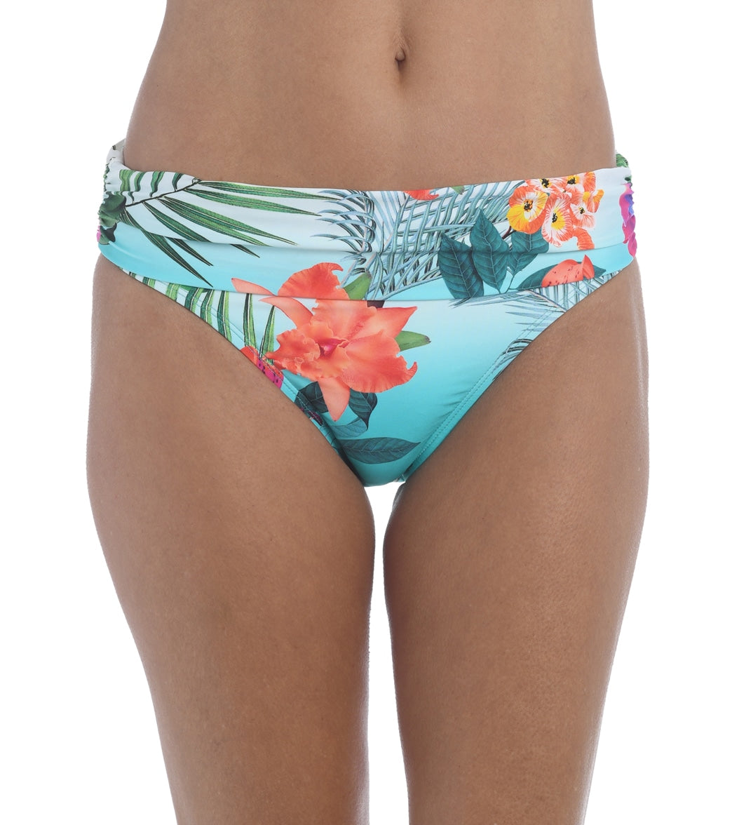 La Blanca Women's Tropicalia Shirred Bikini Bottom - Bright Aqua 10 - Swimoutlet.com