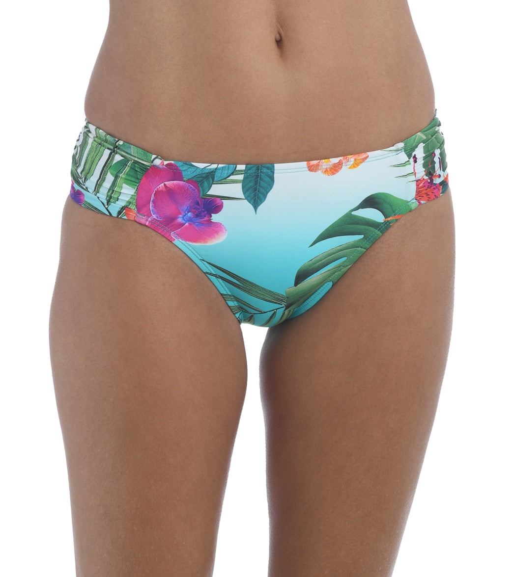 La Blanca Women's Tropicalia Side Shirred Bikini Bottom - Bright Aqua 10 - Swimoutlet.com