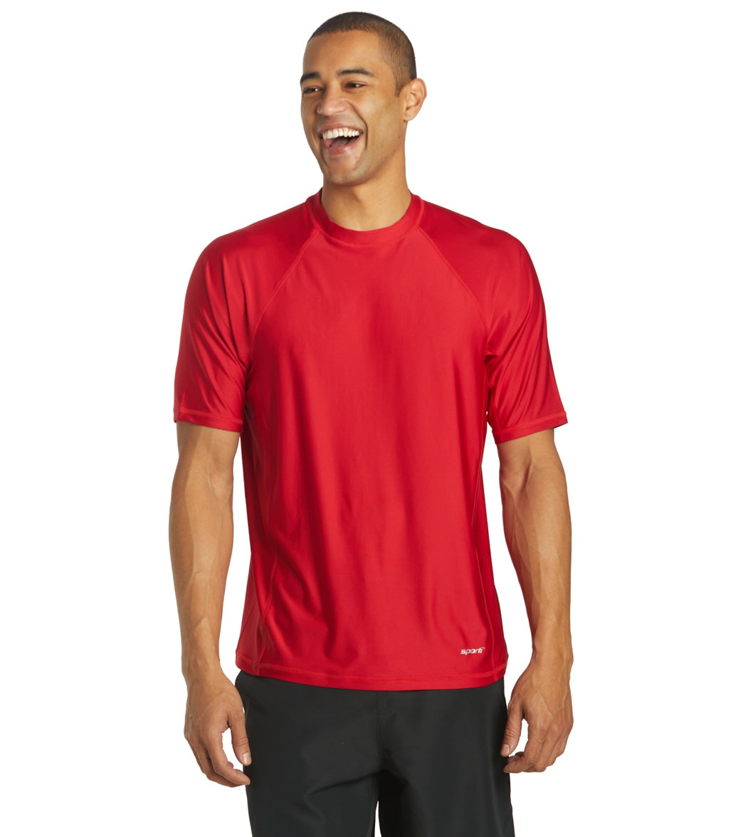 Sporti Men's Short Sleeve Shirt Upf 50+ Comfort Fit Rashguard - Red Large - Swimoutlet.com