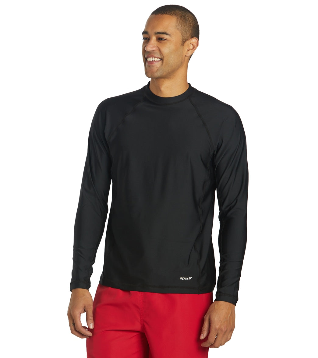 Sporti Men's Long Sleeve Shirt Upf 50+ Comfort Fit Rashguard - Black Large - Swimoutlet.com