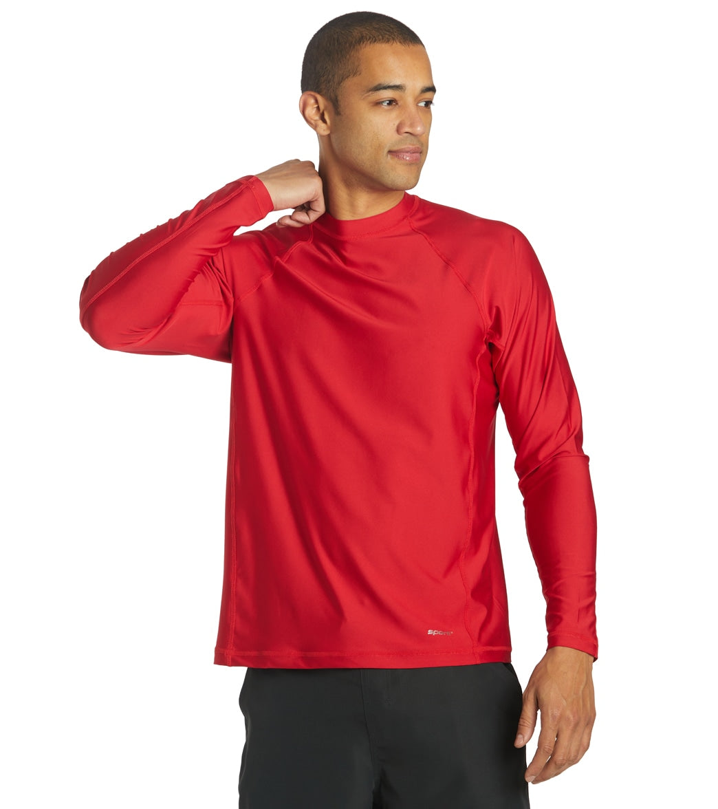 Sporti Men's Long Sleeve Shirt Upf 50+ Comfort Fit Rashguard - Red Large - Swimoutlet.com