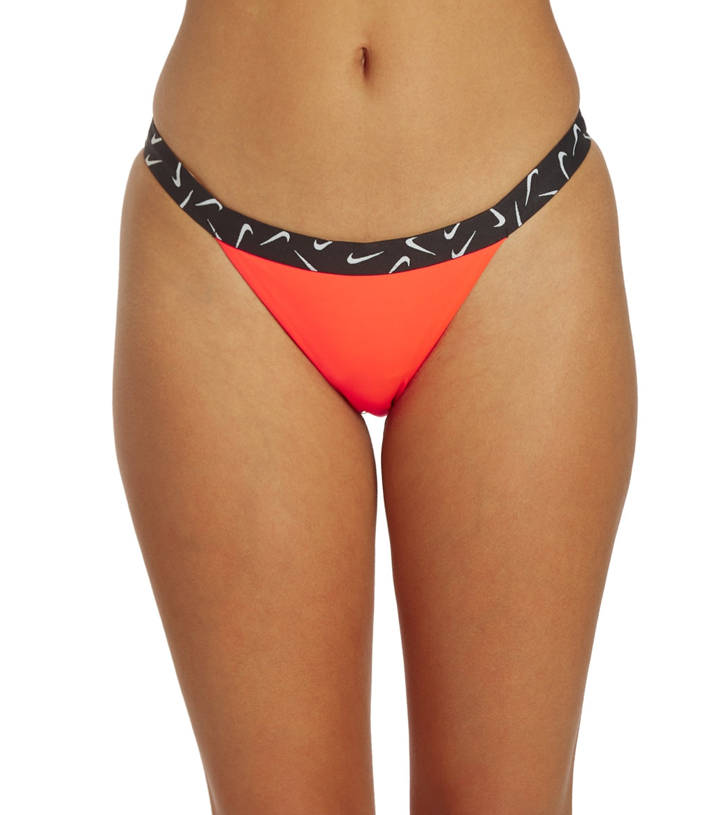 Nike Women's Logo Tape Banded Bikini Bottom - Bright Crimson Large - Swimoutlet.com