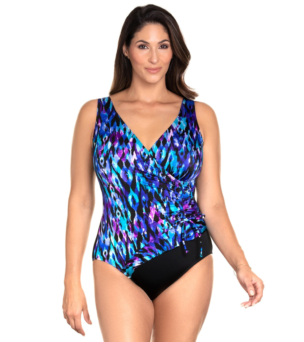 Longitude Women's Tulum Ruffle Surplice One Piece Swimsuit - Purple 10 - Swimoutlet.com