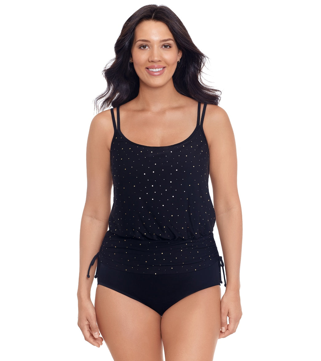 Longitude Women's Twinkle Blouson One Piece Swimsuit - Black/Gold Foil 10 - Swimoutlet.com